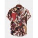 Mens Plants Floral Holiday Print Lapel Short Sleeve Casual Shirts