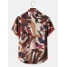 Mens Plants Floral Holiday Print Lapel Short Sleeve Casual Shirts
