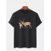 Mens Deer Oil Painting Print O-Neck Cotton Short Sleeve Plus Size T-Shirt