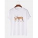 Mens Deer Oil Painting Print O-Neck Cotton Short Sleeve Plus Size T-Shirt