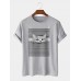 Mens Striped 3D Cat Print Cotton O-Neck Short Sleeve Casual Plus Size T-Shirt