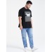 Mens Striped 3D Cat Print Cotton O-Neck Short Sleeve Casual Plus Size T-Shirt