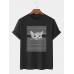 Mens Striped 3D Cat Print Cotton O-Neck Short Sleeve Casual Plus Size T-Shirt