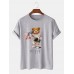 Mens Astronaut Bear Graphic Print Cotton Thin Short Sleeve Plus Size T-Shirt