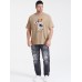 Mens Astronaut Bear Graphic Print Cotton Thin Short Sleeve Plus Size T-Shirt