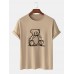 Mens Hand-Painted Bear Print Cotton Short Sleeve Casual Plus Size T-Shirt