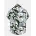 Mens All Over Tropical Plant Leaf Print Lapel Holiday Short Sleeve Shirts