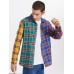 Mens Plaid Patchwork Button Up Lapel Casual Long Sleeve Shirts