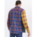 Mens Plaid Patchwork Button Up Lapel Casual Long Sleeve Shirts