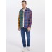Mens Plaid Patchwork Button Up Lapel Casual Long Sleeve Shirts