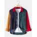 Mens Corduroy Multi Color Patchwork Lapel Casual Long Sleeve Shirts