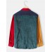 Mens Corduroy Multi Color Patchwork Lapel Casual Long Sleeve Shirts