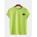 Mens Cute Cat Solid Color Casual O-Neck Short Sleeve T-Shirts