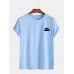 Mens Cute Cat Solid Color Casual O-Neck Short Sleeve T-Shirts