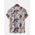Mens Allover Funny Cartoon Print Revere Collar Short Sleeve Shirts
