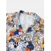 Mens Allover Funny Cartoon Print Revere Collar Short Sleeve Shirts