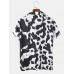 Mens Cow Pattern Print Revere Collar Short Sleeve Casual Shirts