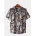 Mens All Over Leaf Print Revere Collar Short Sleeve Holiday Shirts