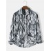 Mens Abstract Wave Print Button Up Holiday Long Sleeve Shirts With Pocket