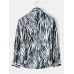 Mens Abstract Wave Print Button Up Holiday Long Sleeve Shirts With Pocket