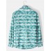 Mens All Over Ombre Leaf Print Lapel Holiday Long Sleeve Shirts