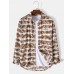 Mens All Over Ombre Leaf Print Lapel Holiday Long Sleeve Shirts