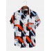 Mens Geometry Print Lapel Short Sleeve Holiday Casual Shirts