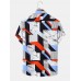 Mens Geometry Print Lapel Short Sleeve Holiday Casual Shirts