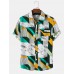 Mens Geometry Print Lapel Short Sleeve Holiday Casual Shirts
