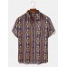 Mens Tribal Geometry Print Short Sleeve Casual Shirts