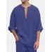 Mens Solid V-Neck High Low Loose Long Sleeve T-Shirts With Pocket