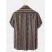 Mens Striped Print Short Sleeve Holiday Shirts