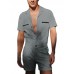 Men Solid Color Lapel Streetwear Short Sleeve Jumpsuits Pockets Summer Casual Overalls Men Shorts