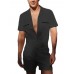 Men Solid Color Lapel Streetwear Short Sleeve Jumpsuits Pockets Summer Casual Overalls Men Shorts
