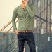 Men's Casual Shirt Cotton Breathable Long Sleeve Blouse Stand Collar Fashion Street-wear Outdoor Hiking