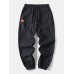 Mens Seam Detail Applique Elastic Ankle Loose Drawstring Pants