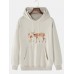 Mens Cartoon Elk Print Drop Shoulder Kangaroo Pocket Hoodies