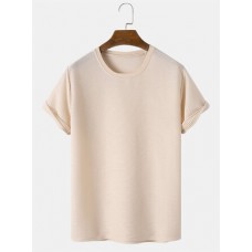 Mens Solid Color Texture Round Neck Short Sleeve Basics T-Shirts